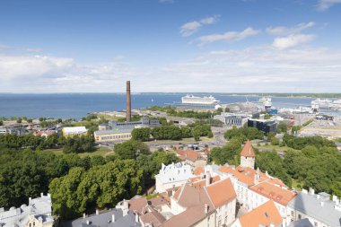 Aziz Olav Kilisesi 'nin kulesinden Tallinn şehrinin panoramik manzarası