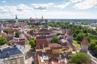 Aziz Olav Kilisesi 'nin kulesinden Tallinn şehrinin panoramik manzarası
