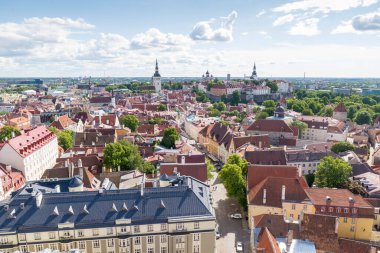 Aziz Olav Kilisesi 'nin kulesinden Tallinn şehrinin panoramik manzarası