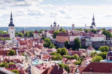 Aziz Olav Kilisesi 'nin kulesinden Tallinn şehrinin panoramik manzarası