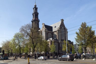 AMSTERDAM, NETHERLANDS - 10 Mayıs 2017: Westerkerk Hollanda 'daki en büyük Protestan kilisesidir. 1631 yılında Pentecost 'un resmi açılışı yapıldı..