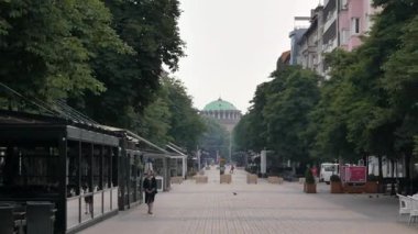 SOFYA, BULGARIA - 8 Haziran 2018: Vitosha Bulvarı ve Nedelya Kilisesi