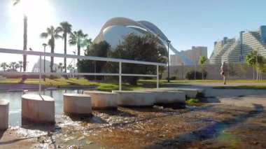 VALENCIA, İSPAIN - 6 Şubat 2019: Mimar Santiago Calatrava tarafından tasarlanan fütüristik mimari binalar kompleksi, Sanat Bilimleri Şehri