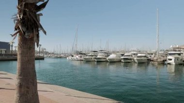 Alicante, İspanya marinası güneşli bir günde. iz çekimi,