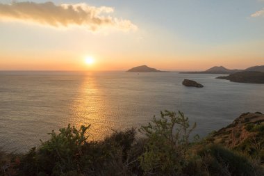 Cape Sounion, Yunanistan 'da günbatımı