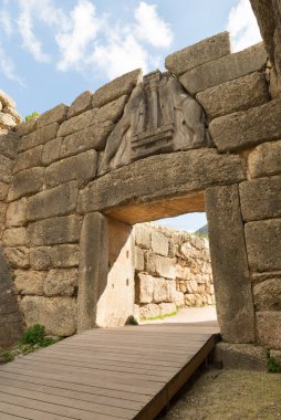Aslanlı kapı. Mycenae ve Tiryns arkeolojik Unesco Dünya Miras Listesi yazılı