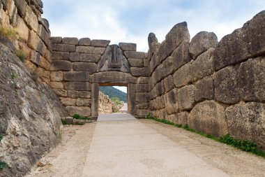 Aslanlı kapı. Mycenae ve Tiryns arkeolojik Unesco Dünya Miras Listesi yazılı