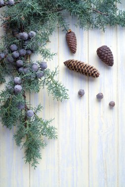 Beyaz boyalı ahşap dallarla süslenmiş Noel arkaplanı