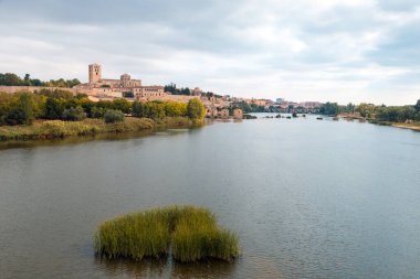 Duero Nehri 'nin, katedralin silüetiyle Zamora' dan görünüşü