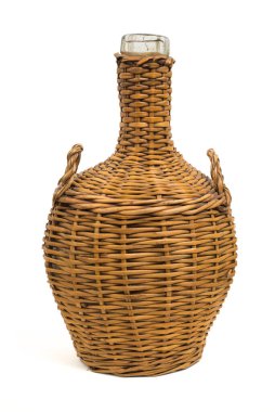 hasır kapaklı vintage cam carafe, izole