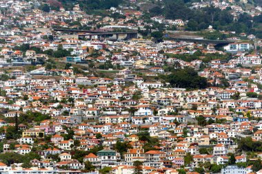 Portekiz 'in Madeira adasının başkenti Funchal şehrinin dik yamaçlarındaki evler