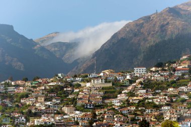 Portekiz 'in Madeira adasının başkenti Funchal şehrinin dik yamaçlarındaki evler