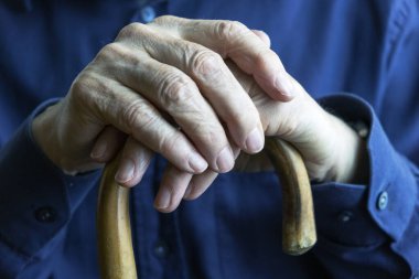 Yaşlı ellerin ahşap bir bastonu kavraması, yaşlanmayı, bağımlılığı ve yaşlı bakımını sembolize ediyor. Kıdemli bireylerin hayatlarındaki haysiyet, bilgelik ve şefkat temalarını vurgulamak.