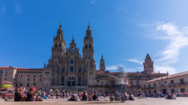Time Lapse Santiago Cathedral Obradoiro Plaza Blurred Tourists — Stock Video