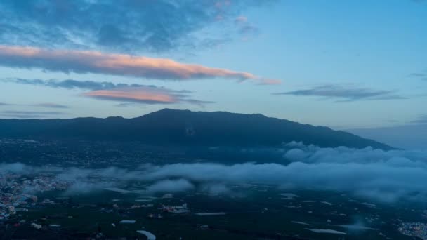 Rauchender Vulkan Cumbre Vieja Mit Paso Und Los Llanos Zeitraffer — Stockvideo