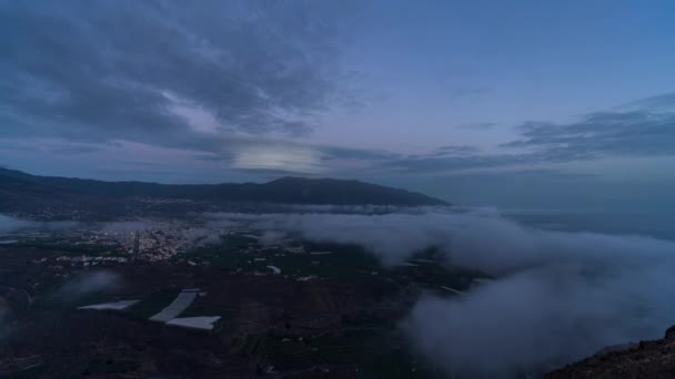 Fumer Cumbre Vieja Volcan Avec Les Villes Timelapse Crépuscule — Video