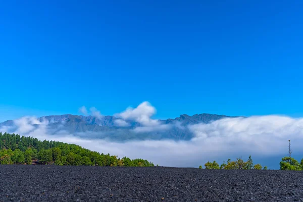 Długa Ekspozycja Popiołu Chmur Nad Kalderą Taburiente Palma — Zdjęcie stockowe