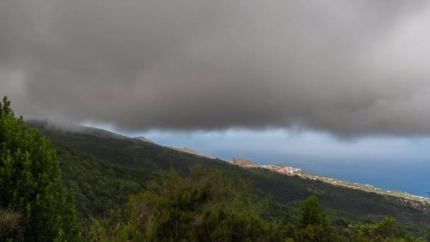 Γρήγορα Σύννεφα Πάνω Από Την Ακτογραμμή Και Δάσος Του Νησιού — Αρχείο Βίντεο