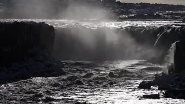 Selfoss Waterfall Back Light Early Morning Iceland — Video