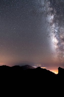 Milky way over the El Paso city lights and mountain silhouette