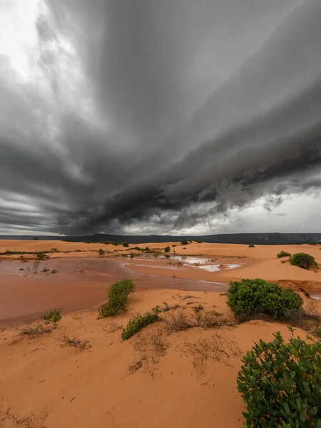 Eerie Isolated Landscape Jalapao Dunes Dark Storm Clouds Brewing Overhead — Stock Photo, Image