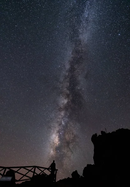 Vista Trasera Una Persona Irreconocible Observando Vía Láctea Parte Superior — Foto de Stock