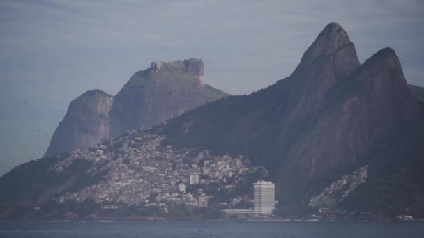 Aerial Shot Rio Favela Mountain Slope Birds Flying Pedra Gavea — Stock Video