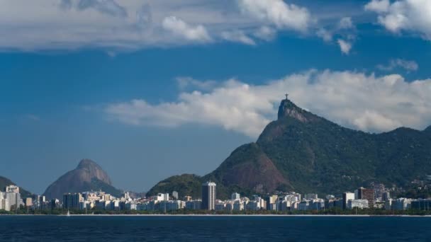 Beautiful Time Lapse Rio Janeiro Featuring Bay Christ Redeemer Statue — Stock Video