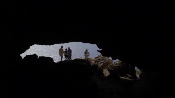 Tourists Sea Caves Window Gaze Horizon — Stock Video