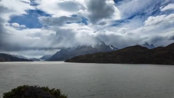 Fantastisk Timelapse Grå Glaciär Och Sjö Torres Del Paine Med — Stockvideo