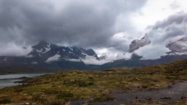 Time Lapse Βίντεο Δείχνει Cuernos Del Paines Δραματική Ομορφιά Κάτω — Αρχείο Βίντεο