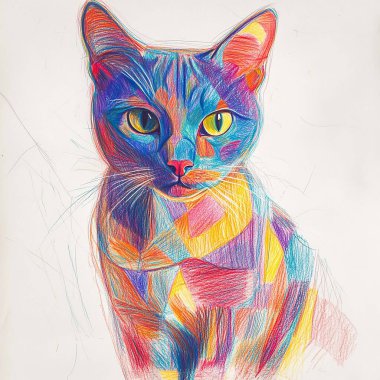 Kalemdeki kedi. suluboya resimleme