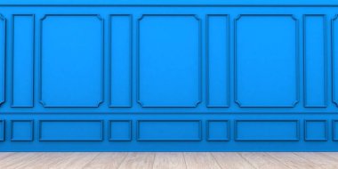 Penceresi olan mavi bir odanın 3d görüntüsü