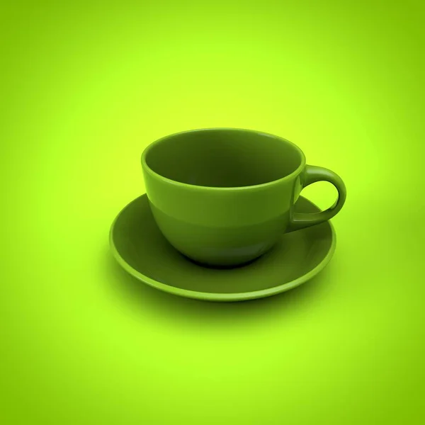 Green Tea Cup Yellow Background — Fotografia de Stock