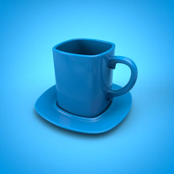 blue cup of coffee on a white background