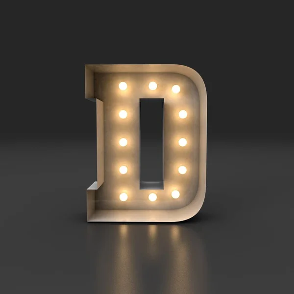 一个发光的霓虹灯光字母表的3D插图 — 图库照片