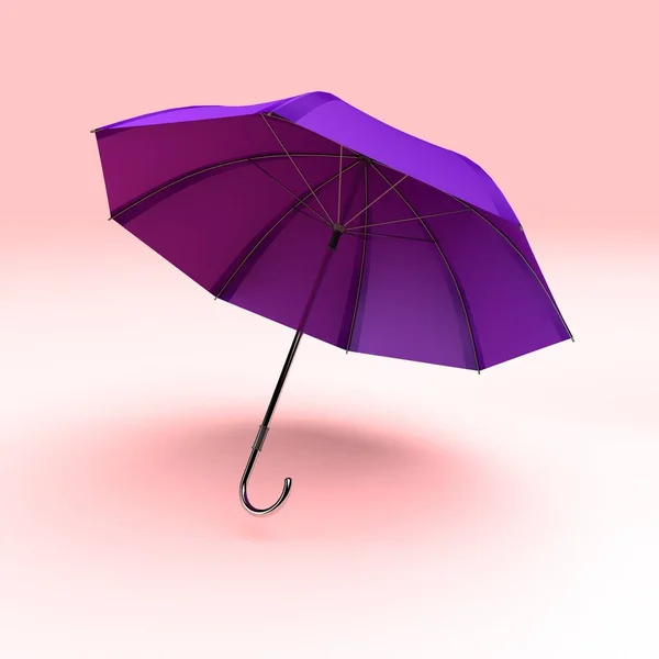 红色伞粉红色 隔离在紫色背景 顶部视图 3D渲染 — 图库照片
