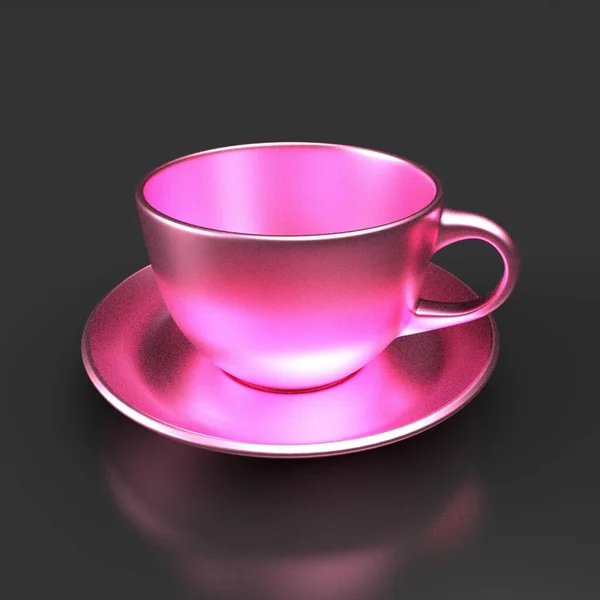 粉色和黄色杯子 底色为黑色的红咖啡豆 3D渲染图像 — 图库照片