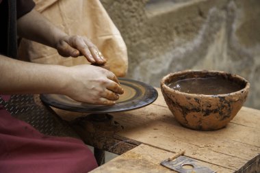 Detail of craftsman pottery in an old manufacturing workshop