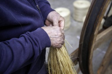 Detail of handmade rope manufacturing, crafts