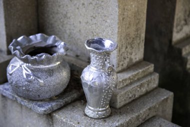 Eski gümüş vazoların ayrıntıları, dekorasyon.