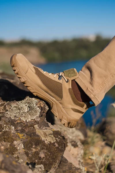 Zapatos Trekking Con Bandera Ucraniana Calzado Militar Zapatillas Para Terreno — Foto de Stock