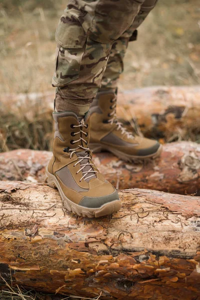 Militar Zapatillas Cuero Caqui Con Cordones Imágenes de stock libres de derechos