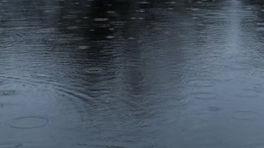 Yağmur damlaları, içimizde derin bir sakinlik ve huzur hissi uyandıran karanlık bir su yüzeyinde dalgalanmalar yaratır.