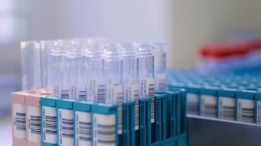 Resim çeşitli test tüplerini ve bir el titizlikle laboratuvar ortamında numuneleri hazırlarken resmediyor.