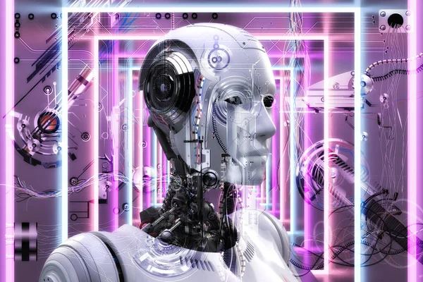 Ilustración Artística Cyborg Con Inteligencia Artificial — Foto de Stock