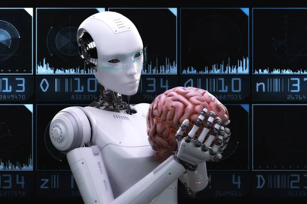 具有人工智能的机器人的艺术化3D图解 — 图库照片