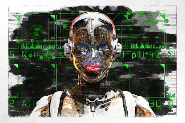 Καλλιτεχνική Τρισδιάστατη Απεικόνιση Ενός Cyborg Τεχνητή Νοημοσύνη — Φωτογραφία Αρχείου