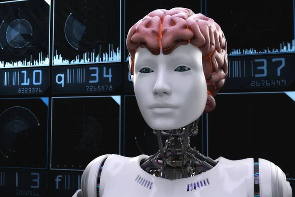 Konstnärlig Illustration Robot Med Artificiell Intelligens — Stockfoto