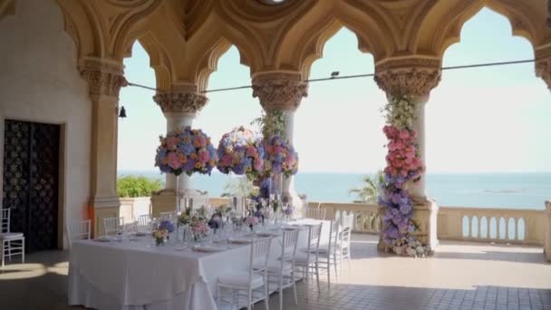 Прикрашає Весільний Стіл Озеро Комо Високоякісні Fullhd Кадри — стокове відео